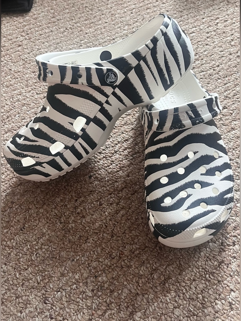 Crocs Classic Platform Zebra Print Clogs Black White Animal Print W9